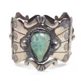 Mexico Sterling Silver Carved Hinged Cuff Bracelet