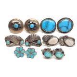 6 Pairs Sterling Silver Turquoise & Opal Earrings