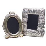 2 Sterling Silver & Wood Embossed Picture Frames