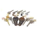 9 Vintage Western Cap Gun Toy Pistols w/ Holsters