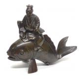 Japanese Bronze Qin Gao on Carp Fish Censer