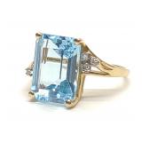 14K Gold 9ct Blue Topaz & Diamond Ring (sz 7.25)