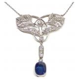 Platinum 2.2ct Sapphire & 1.32ctw Diamond Necklace