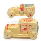 2 Vintage Celluloid Santa Driving Car Toy Rattles