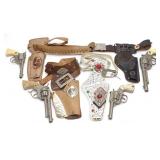 (4) 1950s Western Cap Gun Pistol Toys & 4 Holsters