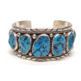 Navajo W. Wauneka Sterling Turquoise Cuff Bracelet