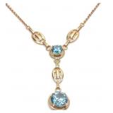 14K Yellow Gold Blue Zircon Lariat Necklace 16.5'L
