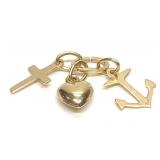 14K Yellow Gold Heart Cross & Anchor Charm Pendant