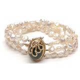 14K Nephrite Jade Triple Strand Pearl Bracelet