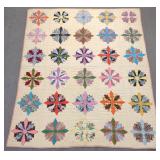 66x80' 1930s Pointed Dresden Plate Pattern Quilt