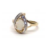 10K Yellow Gold Pear Opal & Tanzanite Ring sz 7