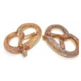 2 Antique Ceramic Pretzel Whiskey Flasks