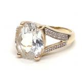 14K Gold 6ct White Topaz & Diamond Ring (sz 7)
