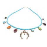 Navajo Sterling Turquoise Squash Blossom Necklace