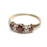 Victorian 10K Gold Garnet & Seed Pearl Ring sz 8