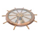 60' Mahogany Ships Wheel Coffee Table w/ Glass Top