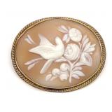 14K Yellow Gold Carved Cameo Bird's Nest Brooch