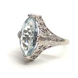 Art Deco 18K White Gold Marquise Aquamarine Ring