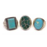 3 Native American Sterling Silver Turquoise Rings