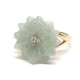 10K Yellow Gold Carved Jade Flower Ring sz 7