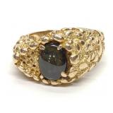 14K Y. Gold Black Star Sapphire Nugget Ring sz10.5