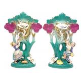 Pair of 19th C. German Boy & Girl Under Tree Vases