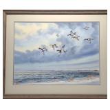 Ned Ewell Original Watercolor of Flying Ducks