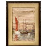 BOATS IN HARBOR PAINTING