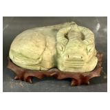 JADE STONE CARVED OX ON STAND