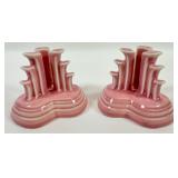 HOMER LAUGHLIN FIESTA ROSE PYRAMID CANDLESTICKS
