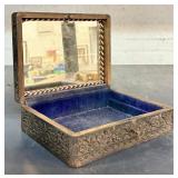 WOOD CARVED MIRRORED STORAGE JEWELRY BOX