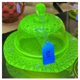 MOSSER URANIUM VASELINE GLASS COVERED BUTTER DISH