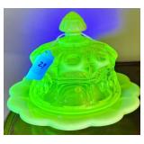 MOSSER URANIUM VASELINE OPALESCENT DISH