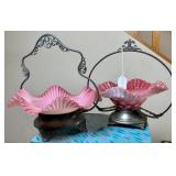 PAIR OF SILVER MOUNTED BRIDES BASKETS