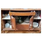 ANTIQUE OAK SIDEBOARD SERVER CABINET AND CONTENTS