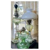 TRIO OF URANIUM VASELINE GLASS LAMPS