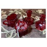 TRIO OF FOSTORIA RUBY RED COIN GLASS
