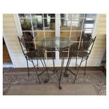 WROUGHT IRON HI-TOP TABLE AND TWO