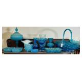 COLLECTION OF BLUE ART GLASS ITEMS