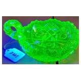 URANIUM VASELINE PRESSED GLASS DISH