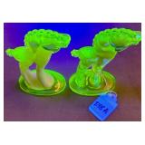 PAIR - MOSSER URANIUM VASELINE GLASS TROJAN HORSES