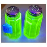URANIUM VASELINE GLASS MOSSER (ATTR.) SHAKERS