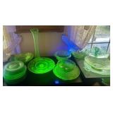 COLLECTION OF URANIUM VASELINE GLASS SERVING ITEMS