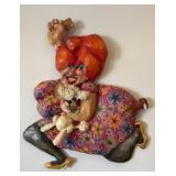 LARGE WALL SCULPTURE OF A WOMAN WITH DOG