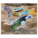 PAIR ART GLASS DOLPHINS