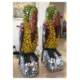 PAIR - MOSAIC DECORATED PARROTS - 15"