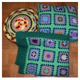 (2) Vintage Crocheted Pillows + Matched Afghan