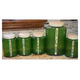 Owens Illinois Ribbed Green Glass Tea Canister + 4