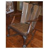 Antique Cane Seat & Back Panels Claw & Ball Foot