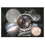 Lidded Tote of Pots / Pans w/ Ekcoware, West Bend
